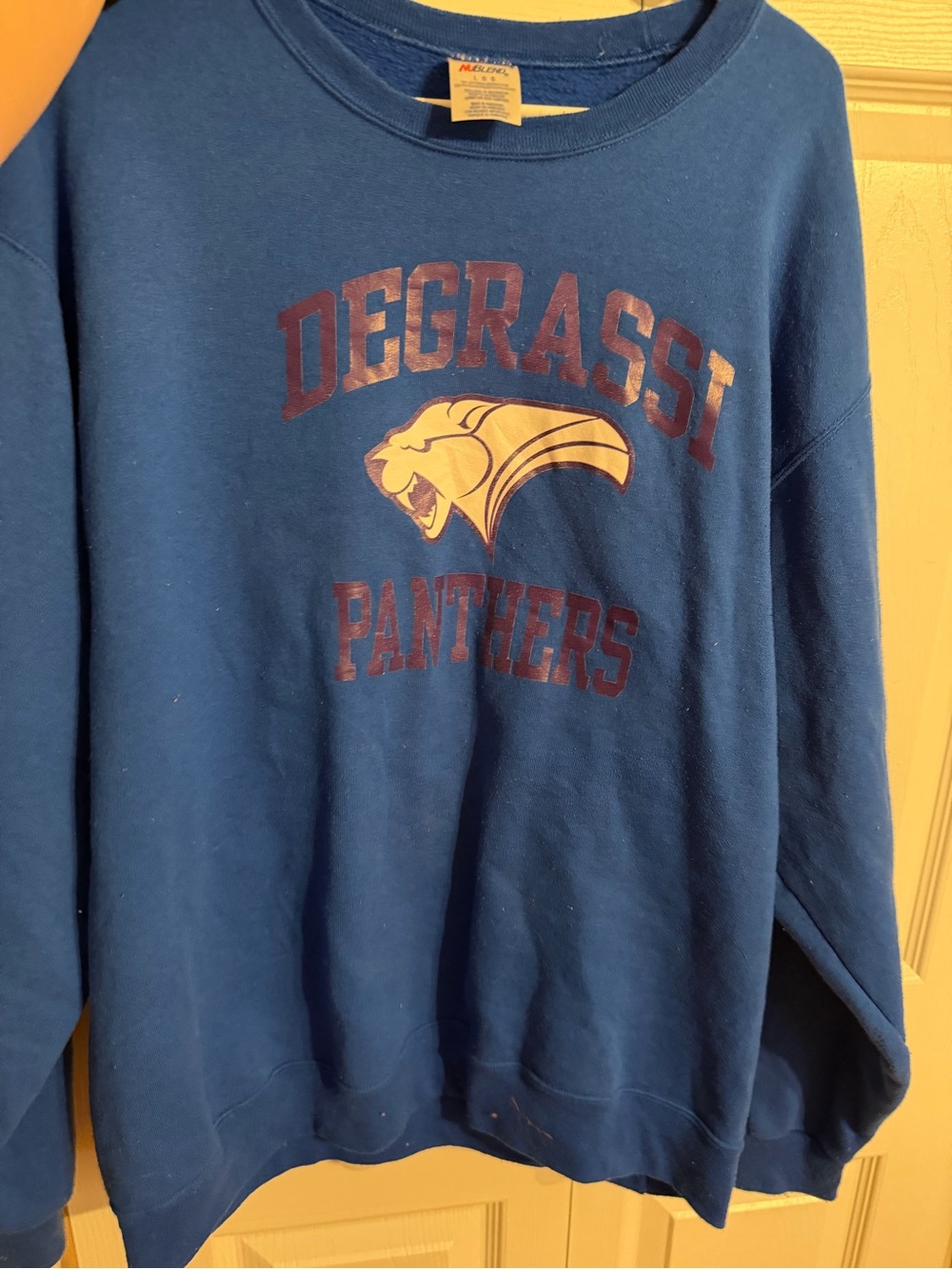 McGregor Blue Crewneck Sweatshirt with Maroon and Gold Graphic